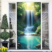 economico Striscioni per Garage e Porte-Tenda da ingresso con vista realistica della natura, da appendere alla parete per l'ingresso del portico, con banner per porta da giardino giapponese in 3D, scena con cascata e laghetto koi.