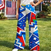  250º Aniversario de EE. UU. Retro Antiguo Años 70 Pantalones Pantalones de pierna ancha Hippie Disco Alta cintura Disfraz Mujer Mascarada 4 de julio Día de la Independencia Adulto Pantalones