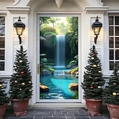 economico Striscioni per Garage e Porte-Tenda da ingresso con vista realistica della natura, da appendere alla parete per l'ingresso del portico, con banner per porta da giardino giapponese in 3D, scena con cascata e laghetto koi.