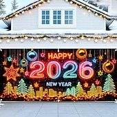cheap Garage &amp; Door Banners-New Year Tapestry Garage Door Cover Large Hanging Backdrop Landscape Rustic Cottagecore 3D Party Outdoor Shooting Backgrounds Front Door Home Decor