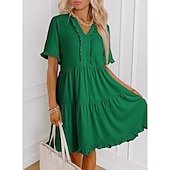 economico Vestito bianco-Per donna Mini Abito Abito a trapezio Abito Estivo Casual Quotidiano Vestibilità comoda Semplice Manica Corta Scollo a V Blu Nero Fucsia Verde Estate Primavera
