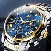 economico Orologi al quarzo-Nuovo orologio da uomo business del marchio olevs con calendario luminoso, fasi lunari, cronometro, orologio al quarzo multifunzionale e alla moda, orologio da polso da uomo casual, resistente