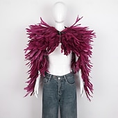 abordables Accesorios-Carnaval 2026 Accesorios de Samba del Carnaval de Río Capa Chal larga de plumas rojas para mujer con lazo de cinta disfraz de actuación del festival de Brasil