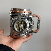 お買い得  マグカップ＆カップ-エンジンコーヒーマグ、スチームパンクターボエンジンコーヒーマグ、レトロなターボチャージャーデザイン断熱ステンレススチールカップ（ハンドル付き）、10オンスノベルティメカニカルカップ、車愛好家やメカニック愛好家へのギフト