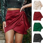 economico Gonne casual-Per donna Elegante Moda Casual Mini Vita media Gonne Semplice Arricciato Patchwork Orlo irregolare Micro-elastico Quotidiano Streetwear Vinaccia Nero Verde Beige Estate