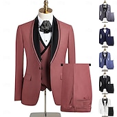 ieftine Costume de petrecere-A bărbaților Smoking Costume de petrecere Casual Afaceri Albastru piscină Negru Primăvară Costum Șap de rețea Petrecere Afacere Dungi Slim Fit Set 3 piese Un singur rând, un nasture