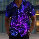 economico Modello 3D-Per uomo Fiamma Bagliore al neon Camicia Camicia con Bottoni Manica Corta Moda Casual Abbigliamento casual alla moda Vacanza Estate Primavera Collo ripiegato Stampa 3D camicie con colletto Viola