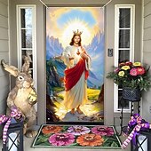 cheap Holiday Tapestries-Easter Door Cover with Sacred Image of Jesus Christ, Christian Religious Home Decoration for Holy Celebrations, Perfect for Easter and Spring Religious Decor for Doors and Entryways