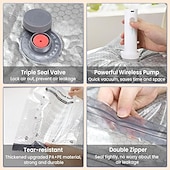 abordables almacenamiento de equipaje y viajes-Bolsas de compresión para almacenamiento al vacío de viaje inalámbricas, juego de bolsas grises reutilizables con sellado al vacío, organizador de ropa transparente para equipaje, armario, embalaje de viaje.