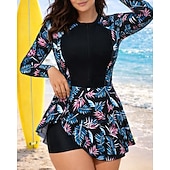 abordables Rash Guards Une Pièce-Femmes Maillot Anti UV Maillot de bain à imprimé floral Maillot de bain Tropical Protection UV Élastique manche longue Maillot de Bain Surf Plage Natation Été