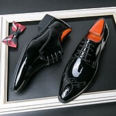 preiswerte Derby Schuhe-Schwarze Herren-Hochzeitsschuhe aus Kunstleder mit Lackfinish – luxuriöse Hochzeitsschuhe für Bräutigame und festliche Anlässe