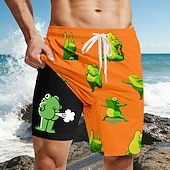  Per uomo Cartoni animati Rana Divertente Pantaloncini foderati Pantaloncini da bagno 2 in 1 Pantaloncini da mare Misura del girovita medio Hawaiano Vacanza al Mare Tasche Laterali Con Fodera a