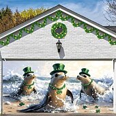 preiswerte Garage- und Türbanner-St. Patricks Day Tapisserie Garagentorabdeckung Großes Hängendes Elf Tier Niedlich 3D Party Outdoor Urlaub Hintergründe aufnehmen Yard Wohndeko