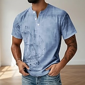 billige Vintage og retro-Herre Årgang T skjorte Henly-skjorte Kortermet Designer Retro / vintage Henley Avslappet Daglig Gate Sommer Vår Blå Grå Lilla Grønn Kakifarget Henley Henley T-skjorte