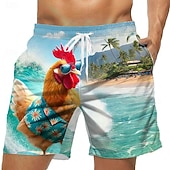  Per uomo Cartoni animati Gallo Pulcino Costumi da bagno Pantaloncini da mare Pantaloncini da Surf Misura del girovita medio Divertente Camicia hawaiana Vacanza al Mare Tasche Laterali fodera in rete
