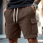 abordables Bermudas estilo casual-Hombre Pantalón corto Pantalones cortos casuales Pantalones cortos de pana Correa Bolsillo Con Texturas Plano Comodidad Transpirable Longitud de la rodilla Casual Exterior Playa Vacaciones Moda Negro