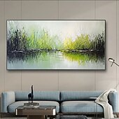 abordables Landscape Paintings-Handmade Landscape Canvas Wall Art Abstract Modern Contemporary Oil Painting Green Seascape Textured Artwork Decor Abstract Green Oil Painting