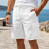 abordables Rétro-Homme Shorts cargo Shorts en Lin Shorts d'été Shorts de plage Cordon de serrage Taille Élastique Multi-poches Uni Confort Léger Longueur Genou Extérieur Plage Fête Vacances Style Classique Noir