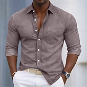 billiga Smart Casual skjortor för män-SoftFade™ Men's Shirt Casual Shirt Cotton Shirt Acid Wash Shirt Green Apricot Light Blue Long Sleeve Plain Shirt Collar Casual Daily Front Pocket Clothing Apparel Cotton Elegant Fashion Casual