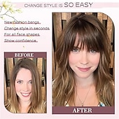 halpa Otsahiukset-klipsiomainen otsatukka, luonnollinen feikkiotsatukka, mustanruskea ranskalainen otsatukka, otsatukka ohimoilla, naisten hiuslisäkkeet klipsiomainen otsatukka, hiustenpidennykset, kaareva otsatukka