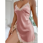 Χαμηλού Κόστους Γυναικεία Νυχτικά &amp; Sleepshirts-Γυναικεία Νυχτικιά Σέξι Καθημερινό Ανατομικό Μονόχρωμες Δαντέλα Κουρελού Καθημερινά Σπίτι Αμάνικο Λουριά Λευκό Σαμπανιζέ Ανθισμένο Ροζ Ρουμπίνι Βαθυγάλαζο Καλοκαίρι Άνοιξη Στενή εφαρμογή