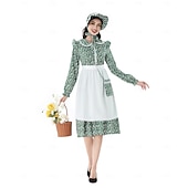  A 250-a aniversare a SUA secolul al 19-lea Anii 1800 Rochie de prerie Set capotă și șorț Mâneci Lungi Fata Pionier Colonial Pionier Războiul Revoluționar Floral Costume de fancy Pentru femei