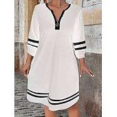 economico Abito a Strisce e Geometrico-Per donna Mini Abito Abito a trapezio Abito Estivo Casual Quotidiano Vestibilità comoda A righe Manica 3/4 Scollo a V Nero Bianco Estate Primavera Autunno