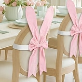 billiga påsk-Påsk stolsöverdrag med kaninöron, söta rosa påskhare med rosett och ryggstöd, avtagbara stretchöverdrag för kaninstolar, perfekt för påskmatbord, restaurangfestdekor