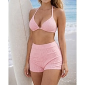 levne Surfovací tankiny a bikiny-Dámské Bikinové sety 2 ks Plavky Jednobarevné Ochrana proti UV záření Elastický Bez rukávů Plavky Surfování Potápění Plavání Léto