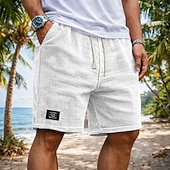 billiga Vardagsshorts-Herr Våffelshorts Shorts Sommarshorts Beach Shorts Casual shorts Snörning Elastisk midja Ensfärgat Slät Komfort Andningsfunktion Knelängd Dagligen Utomhus Streetwear Semester Mode Svart Vit