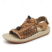 economico Infradito da Vacanza-sandali da uomo color cuoio con cinturini regolabili, traspiranti e comodi, ideali per attività estive all'aperto e vacanze