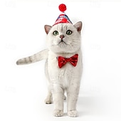 billiga Bandanas och Hattar-3 delar husdjursoutfit för den 4 juli-dagen, inklusive husdjursmössa, paljettfluga och halsduk, justerbart pannband för kattunge, valp, små hundar, katter, tillbehör till husdjursskötsel för