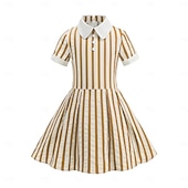 preiswerte Kleider-Vintage inspiriert Midlänge A-Linie Kleid Swing-Kleid Kurze Ärmel Gestreift A-Linie Kostüm Mädchen Kindertag Maskerade Urlaub Alltagskleidung Kinder Kleid Abschlussballkleider Frühling &amp; Sommer