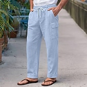 levne Retro-Pánské Nákladní kalhoty Plátěné kalhoty Letní kalhoty Kalhoty pro volný čas Šňůrky Elastický pas Multi kapsa Bez vzoru Pohodlné Prodyšné Plná délka Ležérní Denní Dovolená prázdniny Módní Vodní modr