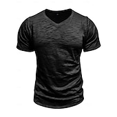 billige grunnleggende t-skjorter-Herre T-skjorte 100 % bomulls-T-skjorte Kort Erme V-hals Sommer Vår &amp; Vinter عادي Pit Strip Mote Designer Grunnleggende Grunnleggende Myk Avslappet Feriereise Gate Svart Stein Grønn Topp T-skjorte