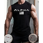 billiga Löpar-T-shirts och linnen-Herr Bokstav Träningströja Linne för jogging Gymlinne Sommar Vår Höst Ärmlös Snabb tork Kompression Fuktabsorberande Gymträning Aktiv träning Träning Svart Vit Guld Sportkläder Sportkläder
