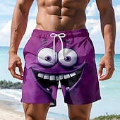 preiswerte Retro Vintage &amp; Ethik-Herren Optische Täuschung 3D Zeichentrick Lächelndes Gesicht Badehosen Badeshorts Boardshorts Mittlere Taille Hawaiianisch Lustig Strandurlaub Seitentaschen Netzfutter Elastischer Kordelzug in der