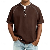 Χαμηλού Κόστους βασικά μπλουζάκια-Ανδρικά Μπλουζάκι Πουκάμισο Henley Πουκάμισο 100% Cotton Acid Wash Μπλουζάκι μπλουζάκι Κοντομάνικο Σκέτο Βίντατζ Κομψό στυλ street Καθημερινό Πλυμένο Μανίκια Ρεγκλάν Όρθιος Γιακάς Χένλι Causal