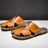 economico Sandali casual-sandali da uomo in similpelle marrone, tomaia cucita a mano, plantare comodo, stile casual rilassato, adatti per il tempo libero estivo e per l'uso interno
