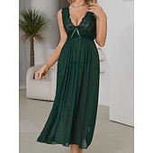 Χαμηλού Κόστους Γυναικεία Νυχτικά &amp; Sleepshirts-Γυναικεία Νυχτικιά Καθημερινό Ανατομικό Μονόχρωμες Δαντέλα Καθημερινά Σπίτι Αμάνικο Λαιμόκοψη V Μαύρο Λευκό Κρασί Βαθυγάλαζο Πράσινο του τριφυλλιού Καλοκαίρι Άνοιξη Κανονικό