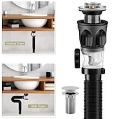 halpa Hanatarvikkeet-kylpyhuoneen lavuaarin viemärisarja joustavalla, laajennettavalla P-lukolla, pesualtaan viemäri sopii useimpiin viemärireikiin, sisäänrakennettu tukkeutumisenestoventtiili, hajuton kylpyhuoneen