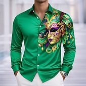 economico Camicia in Raso da Uomo-Martedì grasso Per uomo Carnevale Maschera con piume Camicia Camicia in raso Camicia elegante Manica Lunga Moda Casual Feste Ferie Estate Primavera Collo ripiegato Stampa 3D Camicie con bottoni Viola