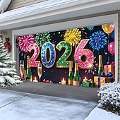 cheap Garage &amp; Door Banners-New Year Tapestry Garage Door Cover Large Hanging Backdrop Landscape Rustic Cottagecore 3D Party Outdoor Shooting Backgrounds Front Door Home Decor