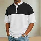  Per uomo Polo Casuale Ferie Colletto Mao Manica Corta Essenziale Moderno Plaid Blocco di colori Blocco di colore Bottoni Blu Nero Giallo Blu marino Grigio Polo