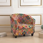 cheap Armchair Cover &amp; Armless Chair Cover-Club Chair Cover Striped Plants Geometric Printed Polyester Slipcover Stretch Armchair Protector for Living Room Home