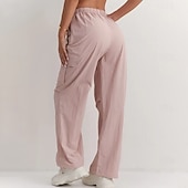 preiswerte Cargohose für Damen-Damen Cargo-Hosen Hose Freizeithose Urlaub Mode Alltagstauglich Volle Länge Hohe Taille Einfarbig Einfach Kordelzug Tasche Weites Bein Komfort Schnelltrocknend Weich Unelastisch Outdoor Streetwear