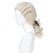 economico Parrucche storiche-parrucca sintetica riccia con coda di cavallo parrucca di media lunghezza beige capelli sintetici uomo alla moda morbido bianco naturale