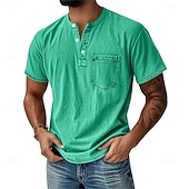 Χαμηλού Κόστους Casual Tee Henley-Ανδρικά Πουκάμισο Henley Πουκάμισο 100% Cotton Acid Wash Μπλουζάκι Μπλουζάκι Κοντομάνικο Ρετρό / Βίντατζ Καθημερινό Αγχωμένος Πεπαλαιωμένο Στυλ Πλυμένο Χένλι Causal Καλοκαίρι Άνοιξη Φθινόπωρο