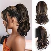 baratos Rabos-de-Cavalo-Aplique de rabo de cavalo feminino - extensão de rabo de cavalo cacheado de 35 cm, extensões de cabelo com rabo de cavalo ondulado, aplique de cabelo sintético, apliques de cabelo natural para