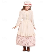 abordables Pionero / Siglo XIX-250º Aniversario de EE. UU. Siglo 19 década de 1800 Vestido de la pradera Conjunto de gorro y delantal Larga Chica pionera Colonial Pionero Guerra Revolucionaria Estampado Floral Disfraz Chica